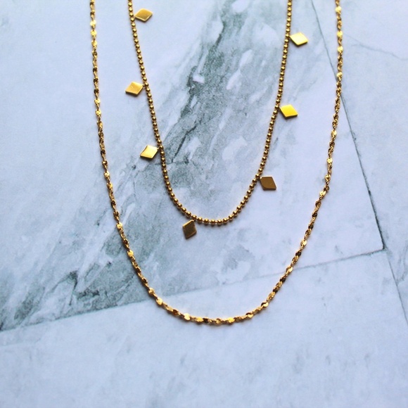 18K Layered Diamond Shaped Tassel & Rope Style Chain Necklace - Picture 6 of 8